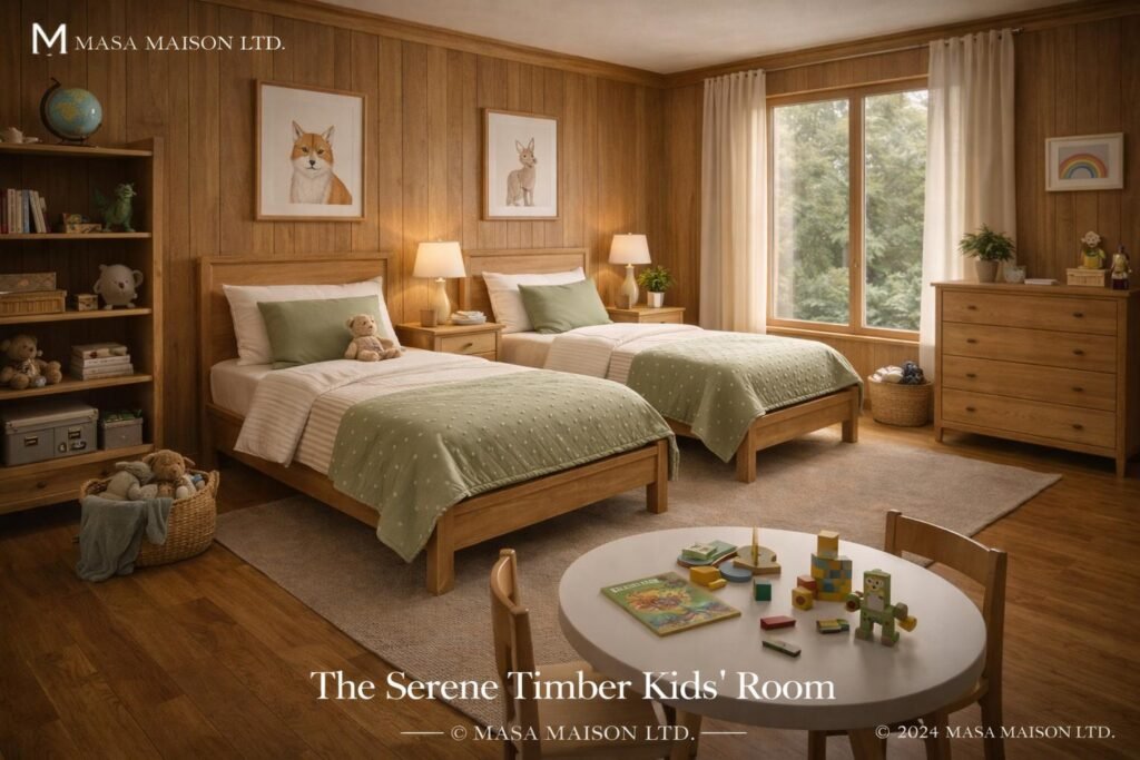 the serene timber kids room